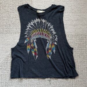 Vintage Havana Dark Blue/Gray Muscle Tee with Colorful Headdress Graphic